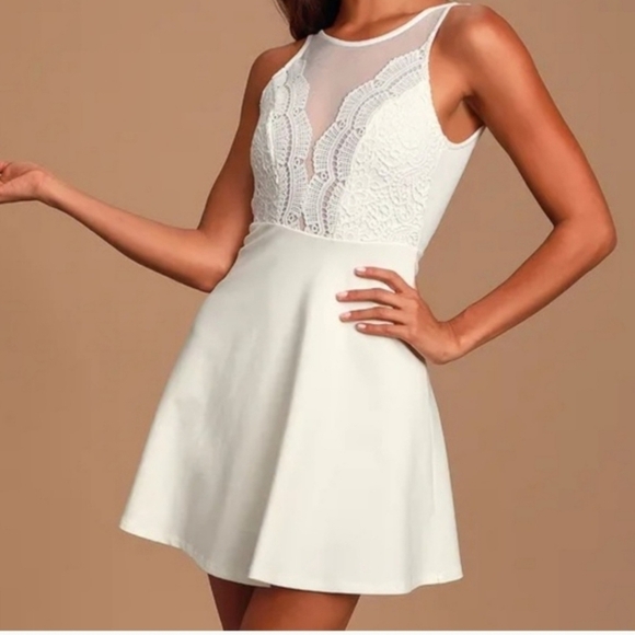 Lulus Dresses & Skirts - Lulu's I promise  white mesh sheer bodice skater dress in size Large